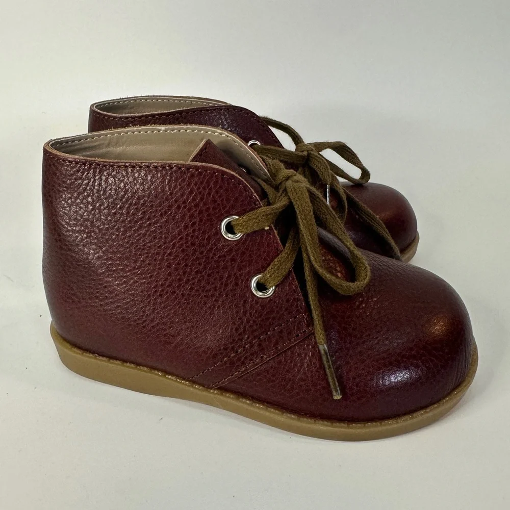 Mon Petit Shoes Leather Hard Sole Oxford Chukka Black Cherry Lace Up toddler‎ 6